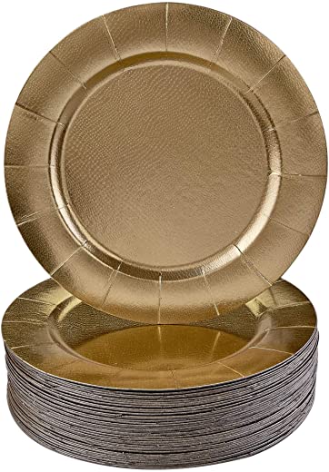 CLASSIC GOLD ROUND DISPOSABLE CHARGER PLATES – 10 PC