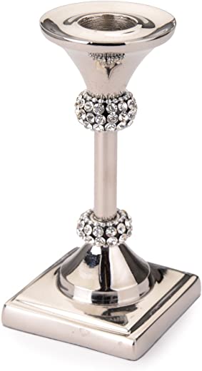 Classic Touch SDC160 Stainless Steel Candle Stick, Trimmed with Exquisite Diamonds, 5-Inch