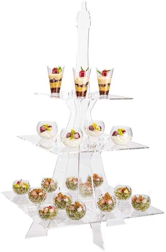 Clear Tek Clear Acrylic Eiffel Tower Food Display – 3-Tier – 14 1/2″ x 14 1/2″ x 27 1/4″ – 1 count box – Restaurantware