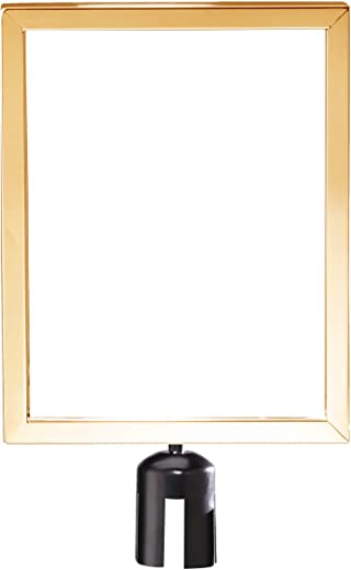 ComeAlong Industries Heavy Duty Polished Brass Vertical Sign Frame with Black Post Belt Top Adapter, 8.5″ Width x 11″ Height
