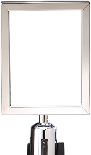ComeAlong Industries Heavy Duty Polished Chrome Vertical Sign Frame with Black Post Belt Top Adapter, 8.5″ Width x 11″ Height