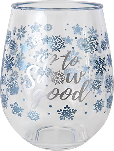 C.R. Gibson QWG2O-22632 Up to Snow Good Acrylic Stemless Wineglass for Christmas Parties and Celebrations, 12 fl. Oz.