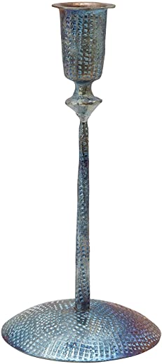 Creative Co-Op Hand-Forged Hammered Metal Taper, Titanium Finish Candle Holder, Silver