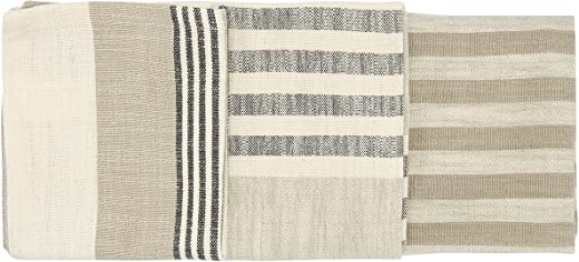 Creative Co-Op Tan & Grey Striped Cotton Tea Towels (Set of 3 Pieces) Entertaining Textiles, Grey, 3 Count