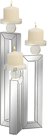 Deco 79 Glam Wood Candle Holder, 7″W x 21″H, Silver