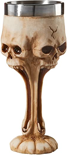 Design Toscano Gothic Scare Skull Goblet Drinking Cup, 7 Inch, Faux Bone Finish