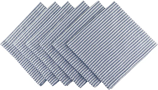 DII 100% Cotton Seersucker Striped Tabletop Collection, Blue, Napkin Set, 6 Piece