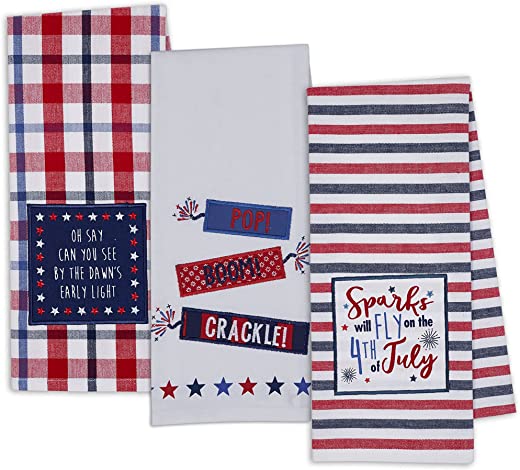 DII 4th of July Stars & Stripes Tabletop Collection, Dishtowel Set, 3 Piece