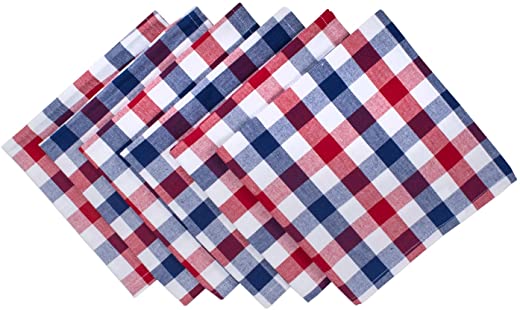 DII 4th of July Tabletop Collection, Napkin Set, Red, White & Blue Check