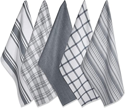 DII Assorted Woven, Kitchen Dishtowel Set, 18×28, Gray, 5 Piece