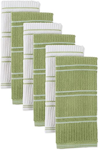 DII Basic Ribbed Terry Kitchen Basics Collection, Green, Dish Towels, 6 Piece