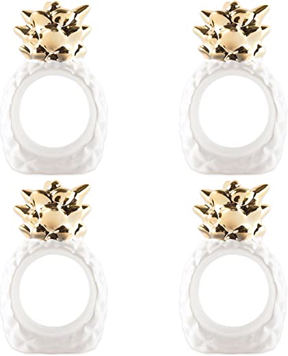 DII Decorative Unique Novelty Napkin Ring Set, Gold Pineapple, 6 Piece