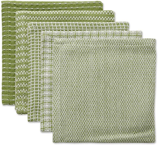 DII Everyday Kitchen Collection Assorted Dishcloth Set, 12×12, Antique Green, 5 Piece