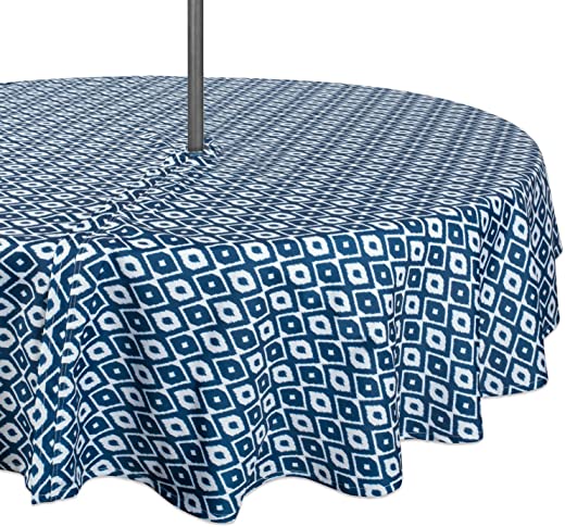 DII Ikat Outdoor Tabletop Collection Water Resistant, All Weather, 52″ Round w/ Zipper, Blue