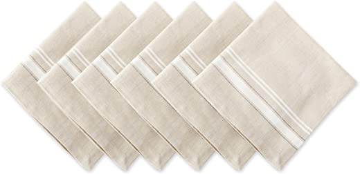 DII Kitchen Essentials Everyday French Stripe Tabletop Collection, Napkin Set, 20×20, Taupe/White, 6 Piece