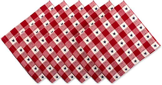 DII Patriotic Stars Check Tabletop Collection for 4th of July Entertaining, Summer Barbeques, Picnics, Indoor/Outdoor Meals, Napkin Set 6 Piece