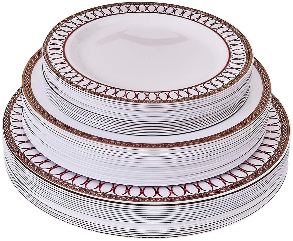 DISPOSABLE DINNERWARE SET | Heavy Duty Plastic Dishes for Holiday | Includes: 40 Dinner Plates, 40 Salad Plates and 40 Dessert Plates | Renaissance…