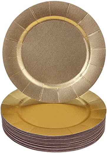 DISPOSABLE ROUND CHARGER PLATES – 10 PC (Glitz – Gold)