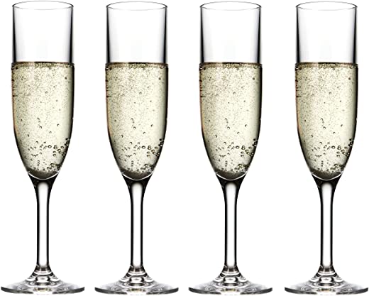 Drinique Champagne Flutes Unbreakable Tritan Stemware,4 Count (Pack of 1), Clear