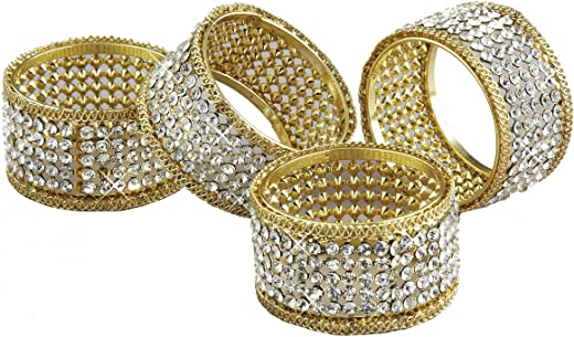 Elegance Napkin Rings with Crystal, Gold, Set of 4