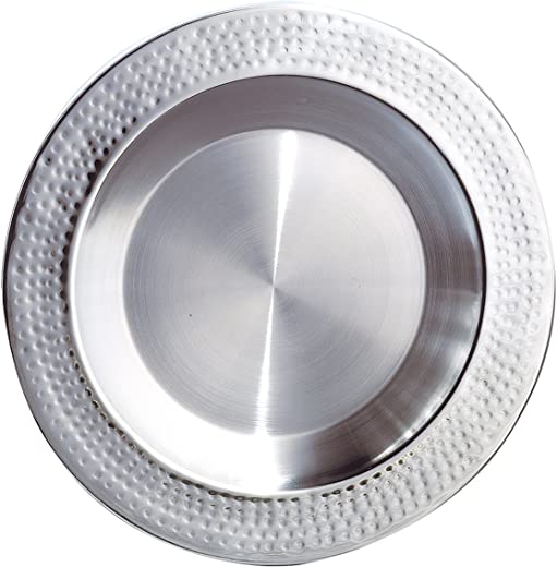 Elegance Stainless Steel Hammered Charger, 13.5″ Diameter, Silver