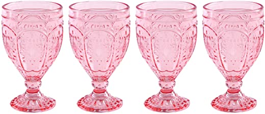 Fitz and Floyd Trestle Glassware Ornate Goblets, Set of 4, Blush