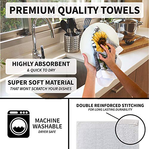 Franco Kitchen Designers Soft and Absorbent Cotton Towels with Pot Holders and Oven Mitt Linen Set, 5 Piece, Sunflower Country