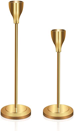 GiveU Set of 2, Wedding & Dinning Table Centerpieces Decorative Brass Candlestick Holder Metal Candelabra,Fits 3/4 inch Thick Candle & Led Candles,…