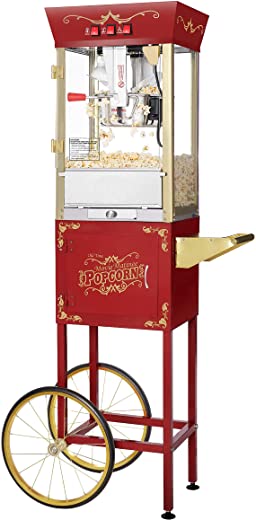 Great Northern Popcorn Red Matinee Movie 8 oz. Ounce Antique Popcorn Machine and Cart