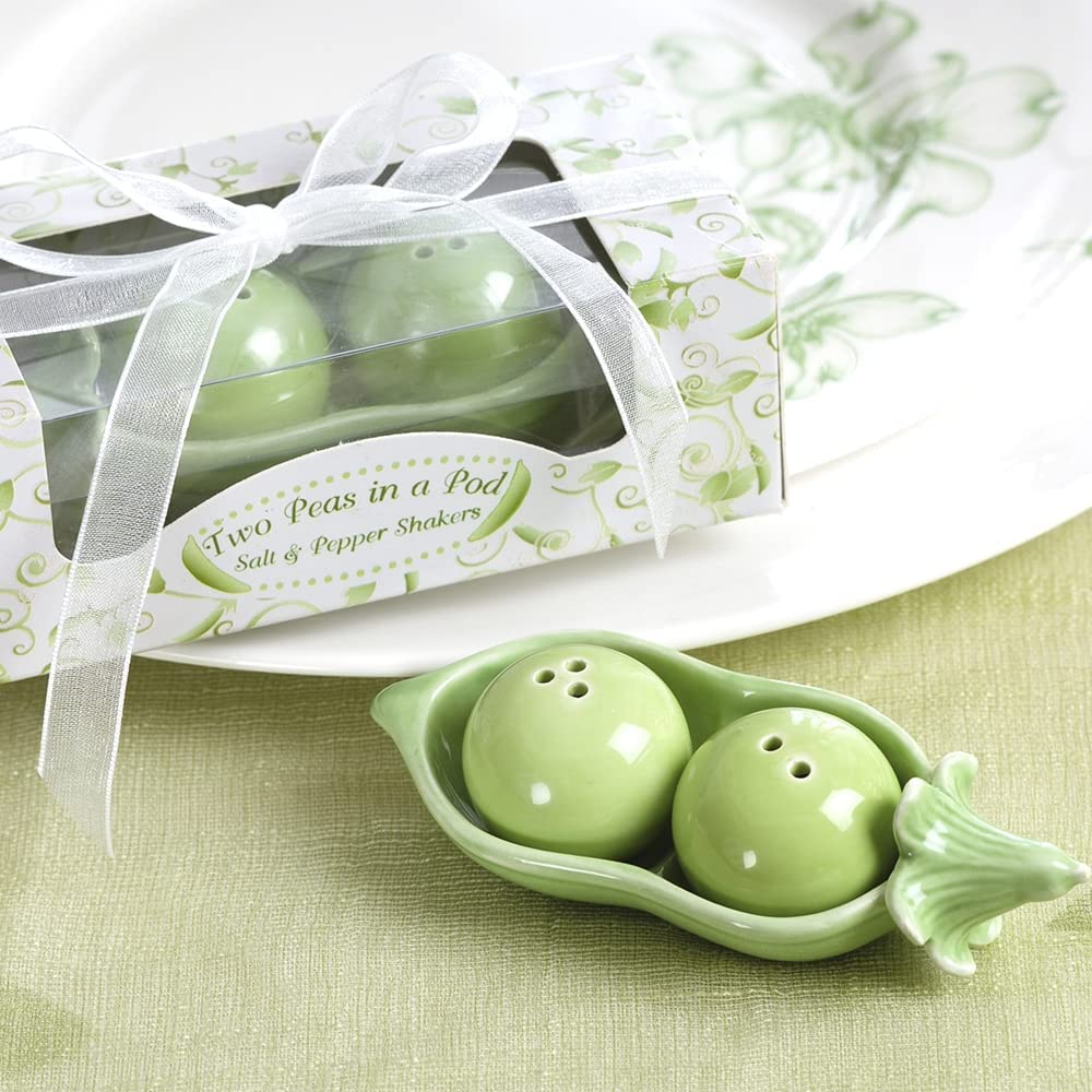 Kate Aspen Two Peas in A Pod – Ceramic Salt and Pepper Shakers in Ivy Print Gift Box (Set of 4), Green (Set of 4) (23268GN)