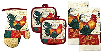Kitchen Collection 5-Piece Kitchen Linen Set, Set of 1 Oven Mitt, 2 Pot Holders and 2 Kitchen Towels, Value Pack Perfect for Gift, Great for…