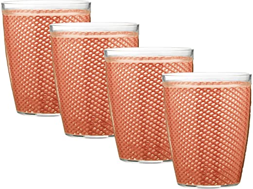 Kraftware The Fishnet Collection Brick Doublewall Drinkware, Set of 4, 14 oz, Red