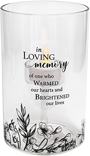 Lillian Rose Black Loving Memory Floral Glass LED Candle Holder with Sympathy Verse, One Size