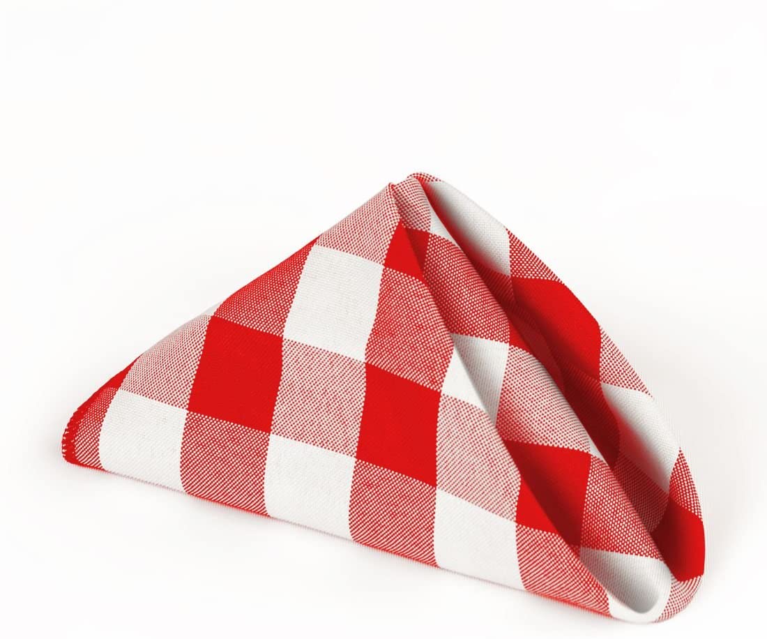 LinenTablecloth 15-Inch Polyester Napkins (1-Dozen) Red & White Checker