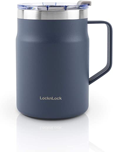 LocknLock Stainless Steel Double Wall Insulated with Handle, Lid, 16 oz, Navy Metro Mug