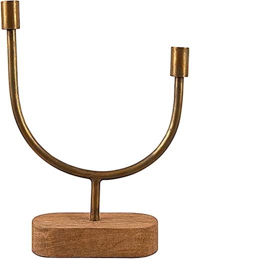 Main + Mesa Asymmetrical Wood and Metal Candle Holder