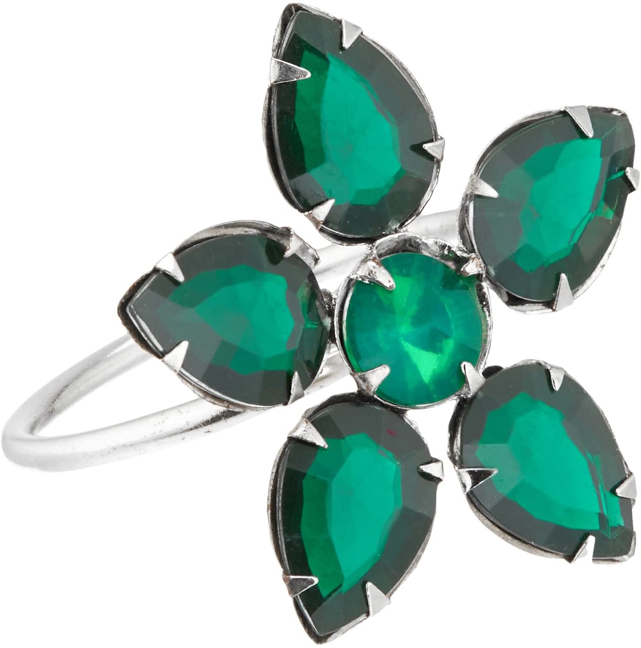 Manor Luxe Crystal Flower Metal Napkin Rings, Set of 4, Green