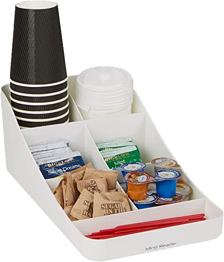 Mind Reader 7 Compartment Coffee Condiment, Cups, Lids, Sugars, Stirrers,Storage Organizer, White
