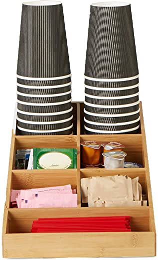 Mind Reader Coffee Condiment and Accessories Organizer, 7 Compartments, Brown