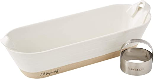 Mud Pie 46000200 BREAD BOWL BISCUIT CUTTER SET White, bowl 5″ x 15″ | cutter 3″ x 2 1/2″ dia