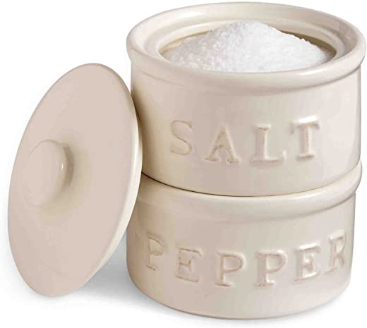 Mud Pie Salt & Pepper Cellar, Off-White, 6″ X 3.5″ dia