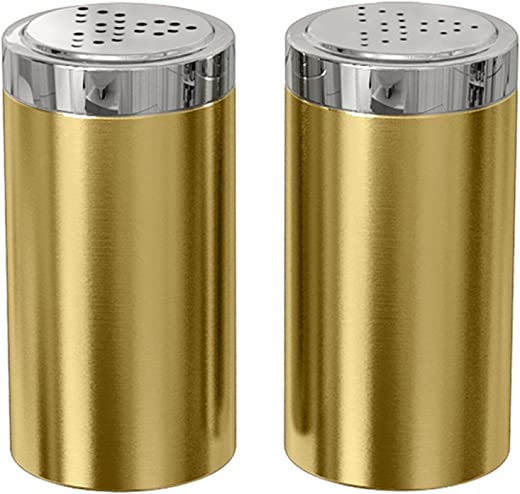 nu steel Jumbo Salt & Pepper Shaker Set of 2, 15 Oz. Stainless Steel With Gold Shiny Finish, Small