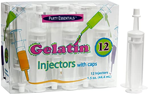 Party Essentials 1.5 Ounce Gelatin Shot/Gelatin Syringe Injectors with Caps, 12-Count, Clear