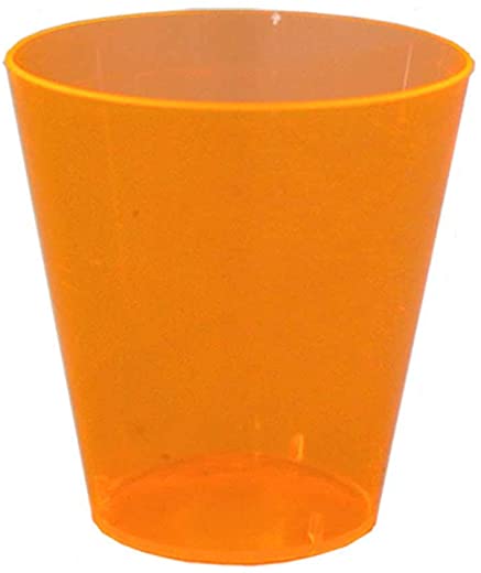 Party Essentials Hard Plastic 2-Ounce Shot/Shooter Glasses, Neon Orange, 50 Count