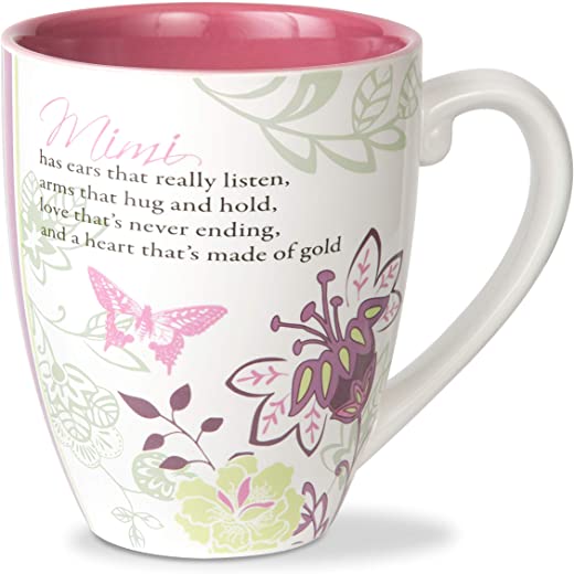 Pavilion Gift Company Mark My Words Mimi Floral Butterfly Grandma Coffee Tea Mug, Large, Pink
