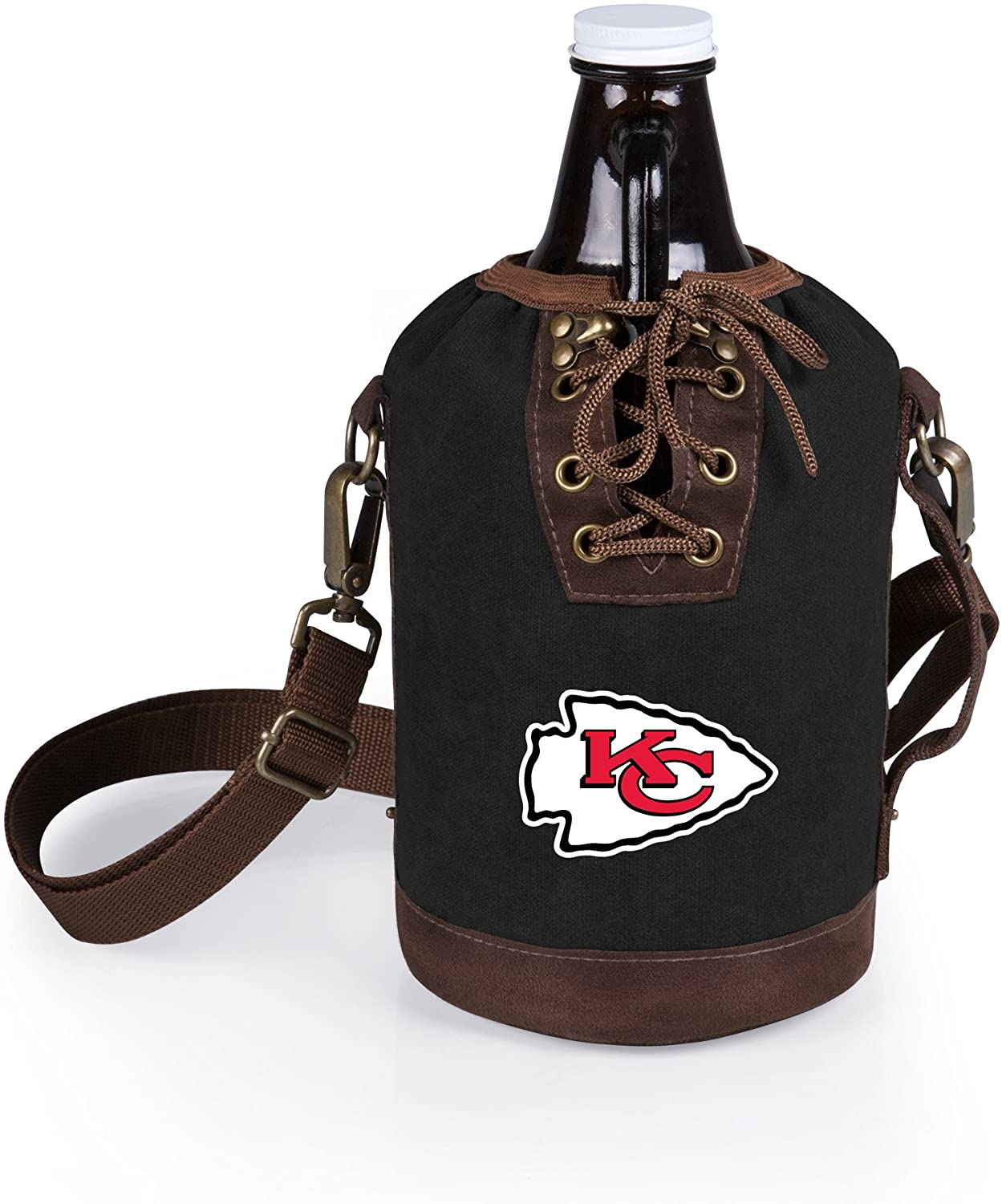 PICNIC TIME NFL Canvas Lace-up Growler Tote with 64 oz Amber Glass Growler