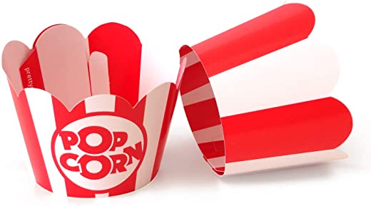 Popcorn Cupcake Wrappers – Red and White Striped – Cute Circus Party Supplies and Carnival Decorations – Movie Night Theme – Easy Set Up For…