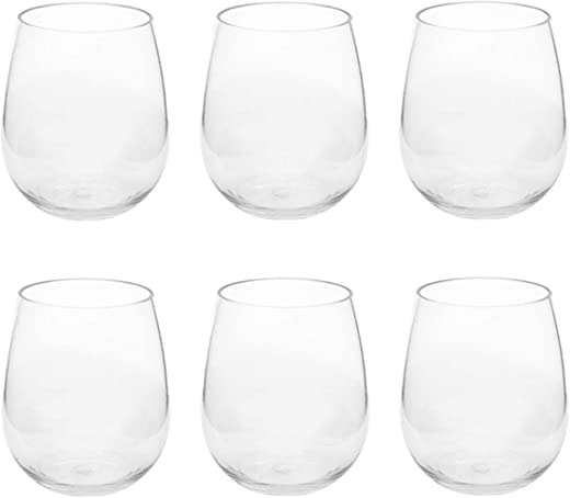 Prepara Clear Acrylic Stemless Wine Glasses, Decorative Drinkware for Weddings, Birthday Parties, and Everyday Use, 17 oz, Set of 6