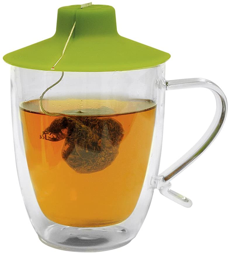 Primula Double Wall Glass Mug and Tea Bag Buddy – Temperature Safe 16 oz. Clear Glass Mug – 100% Food Grade Green Silicone Tea Bag Buddy –…