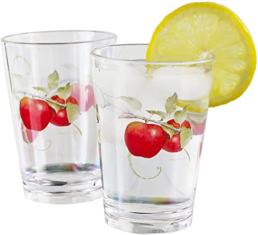 Reston Lloyd Pattern Drinkware Harvest Apple Collection by Sandy Clough Acrylic Juice Glass 8 oz, Set of 6, clear